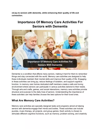 Importance of Memory Care Activities for Seniors with Dementia