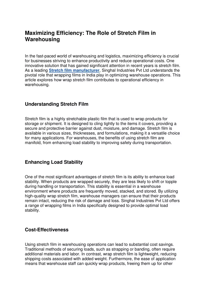 maximizing efficiency the role of stretch film