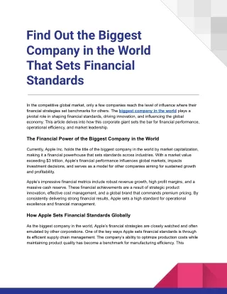 Find Out the Biggest Company in the World That Sets Financial Standards