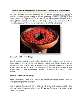 Discover the Best Shisha Flavors in Oakville Your Ultimate Guide to Hookah Bliss