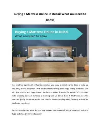 Buying a Mattress Online in Dubai: What You Need to Know