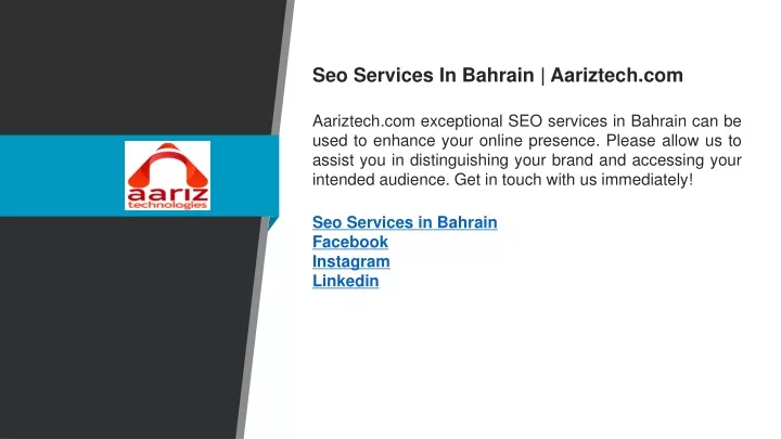 seo services in bahrain aariztech com aariztech