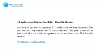 rtl verification training institutes takshila
