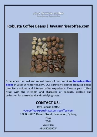 Robusta Coffee Beans  Javasunrisecoffee.com