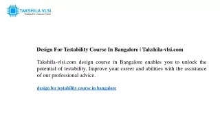 design for testability course in bangalore
