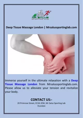 Deep Tissue Massage London  Mrsalussportinglab.com