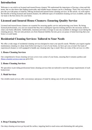 Licensed and Insured House Cleaners: Your Peace of Mind is Our Priority