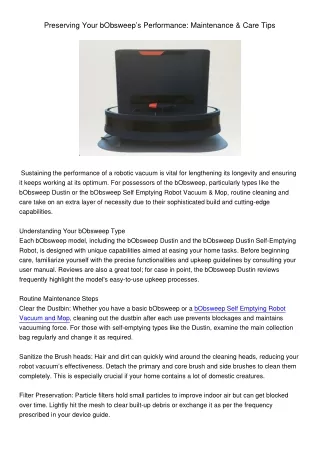preserving your bobsweep s performance
