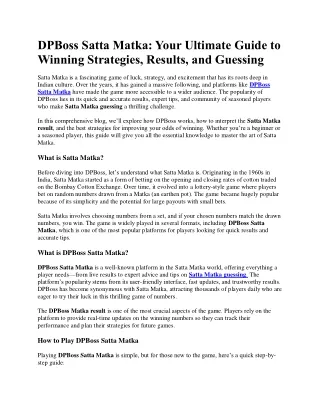 dpboss satta matka your ultimate guide to winning