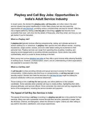 Playboy and Call Boy Jobs: Opportunities in India's Adult Service Industry