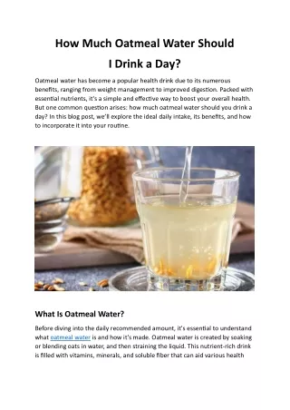How Much Oatmeal Water Should I Drink a Day?
