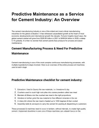 Predictive Maintenance as a Service for Cement Industry_ An Overview