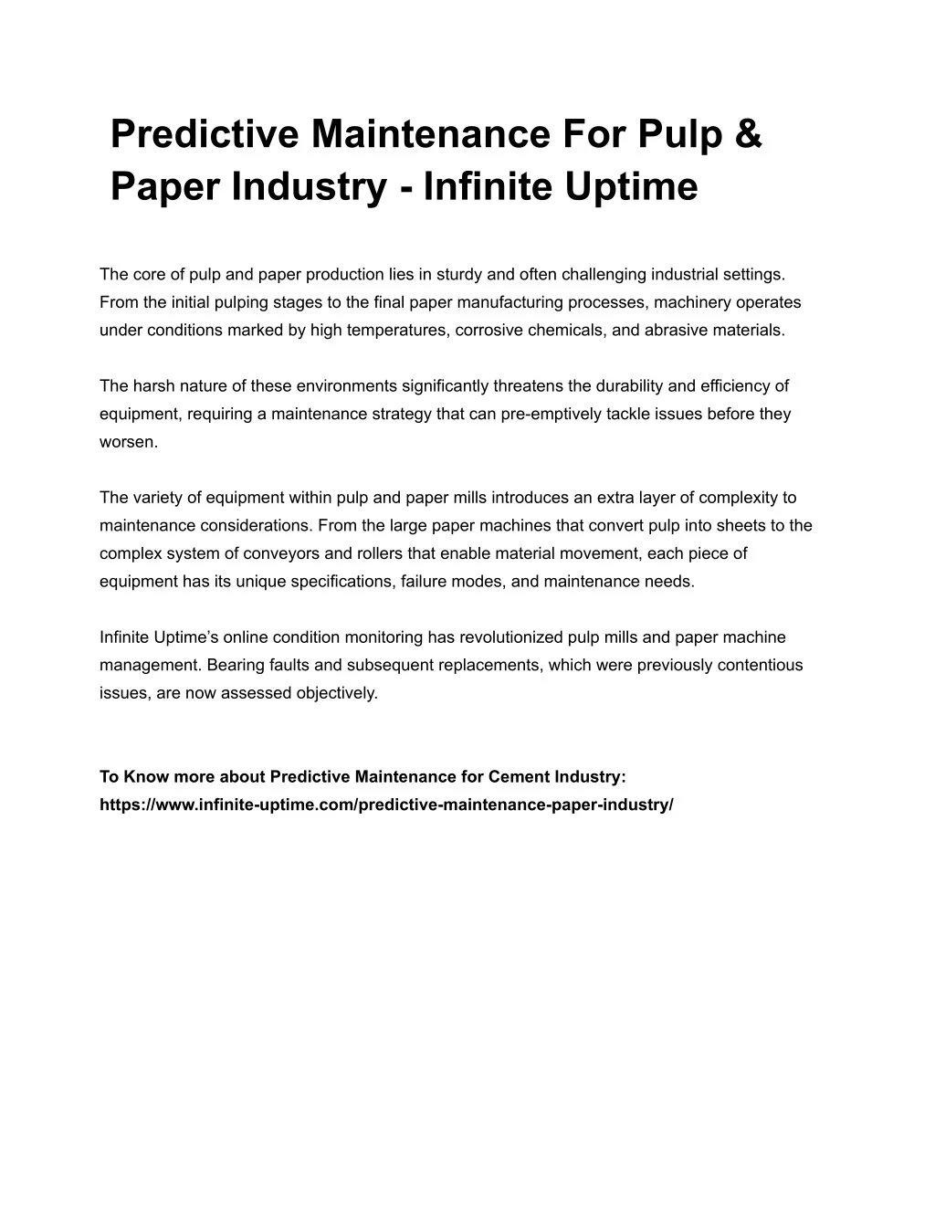 PPT - Predictive Maintenance For Pulp & Paper Industry - Infinite ...