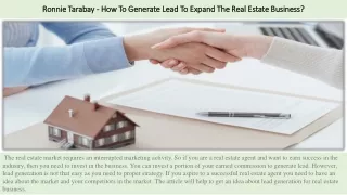 Ronnie Tarabay - How To Generate Lead To Expand The Real Estate Busines