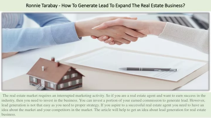 ronnie tarabay how to generate lead to expand the real estate business