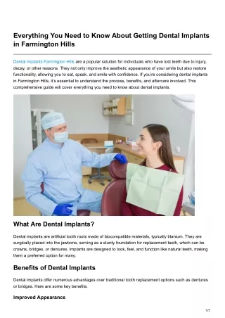 Everything You Need to Know About Getting Dental Implants in Farmington Hills