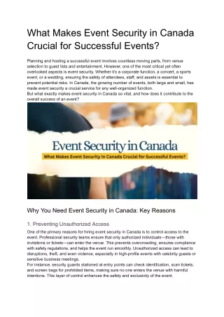 What Makes Event Security in Canada Crucial for Successful Events