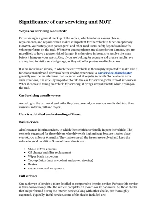 Significance of car servicing and MOT