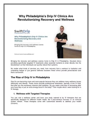 Why Philadelphia's Drip IV Clinics Are Revolutionizing Recovery and Wellness