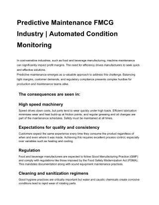 Predictive Maintenance FMCG Industry _ Automated Condition Monitoring