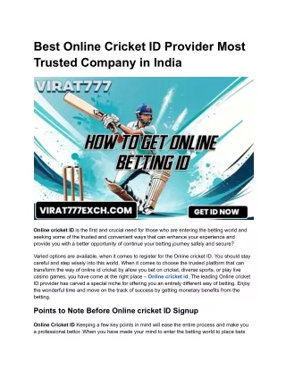 Best Online Cricket ID Provider Most Trusted Company in India