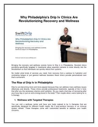 Why Philadelphia's Drip Iv Clinics Are Revolutionizing Recovery and Wellness