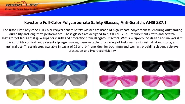 keystone full color polycarbonate safety glasses