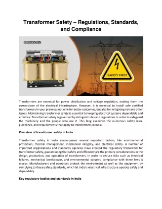 Transformer Safety – Regulations, Standards, And Compliance