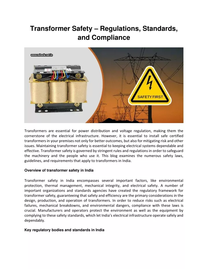 transformer safety regulations standards