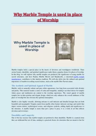 Why Marble Temple is used in place of Worship