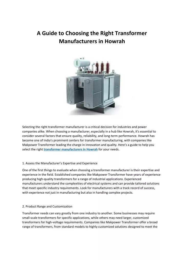 a guide to choosing the right transformer