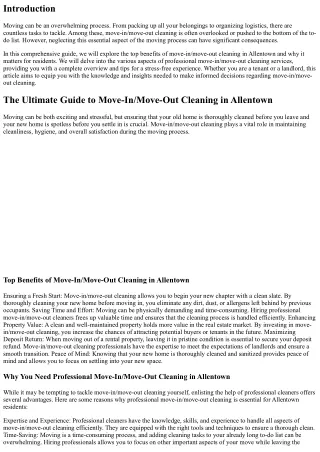 Why Move-In/Move-Out Cleaning Matters for Allentown Residents