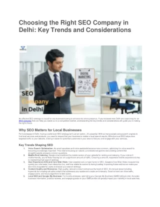 Choosing the Right SEO Company in Delhi: Key Trends and Considerations