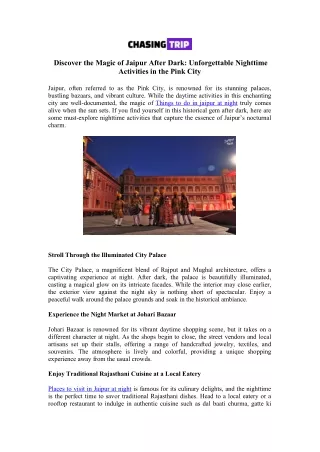 Explore Jaipur at Night: Top Activities with ChasingTrip Await You!