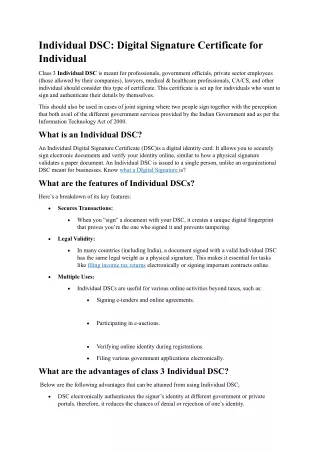 Individual DSC: Digital Signature Certificate for Individual - Tax Craft Hub
