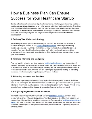 How a Business Plan Can Ensure Success for Your Healthcare Startup