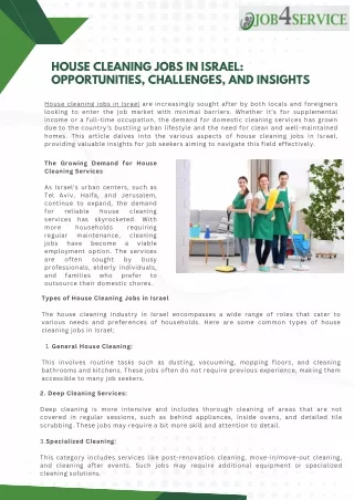 House Cleaning Jobs in Israel Opportunities, Challenges, and Insights