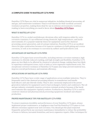 A COMPLETE GUIDE TO HASTELLOY C276 PIPES