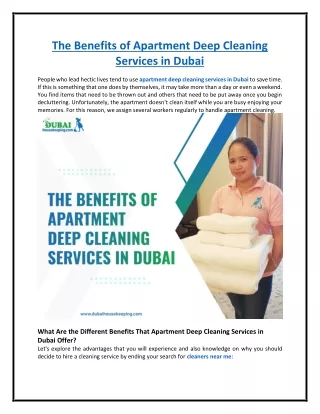 The Benefits of Apartment Deep Cleaning Services in Dubai