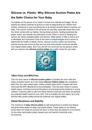 Silicone vs. Plastic: Why Silicone Suction Plates Are the Safer Choice for Your