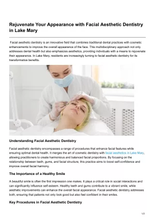 Rejuvenate Your Appearance with Facial Aesthetic Dentistry in Lake Mary