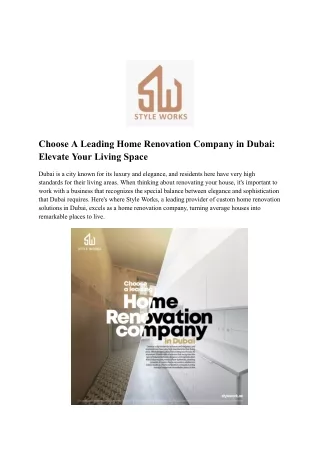 Choose A Leading Home Renovation Company in Dubai: Elevate Your Living Space