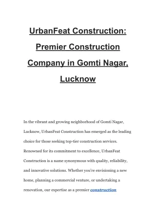 UrbanFeat Construction_ Premier Construction Company in Gomti Nagar, Lucknow