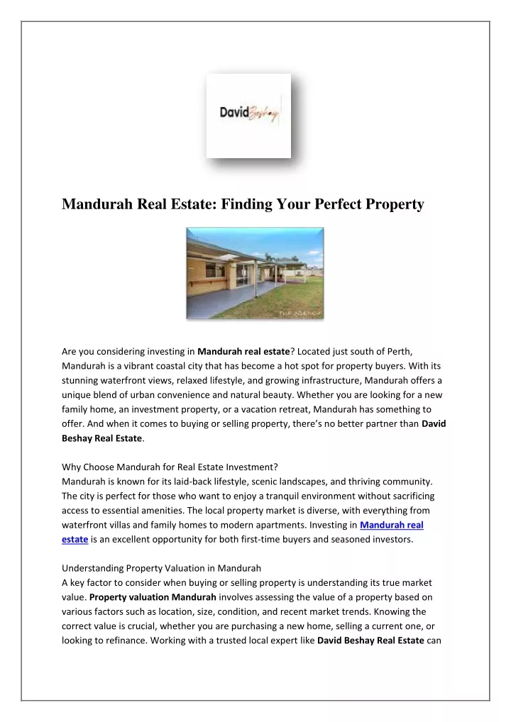 mandurah real estate finding your perfect property