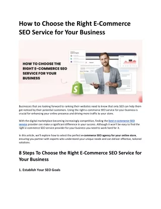 How to Choose the Right E-Commerce SEO Service for Your Business