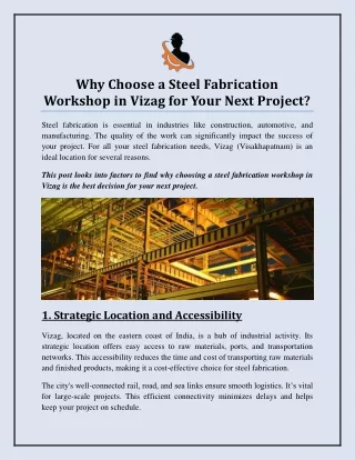 Why Choose a Steel Fabrication Workshop in Vizag for Your Next Project?