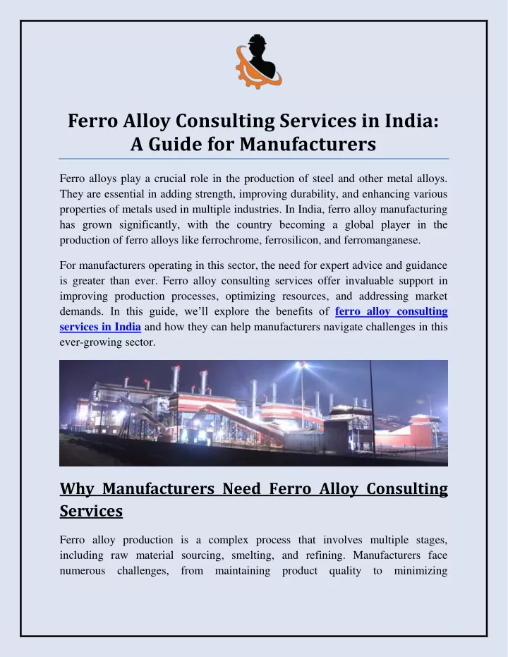 ferro alloy consulting services in india a guide