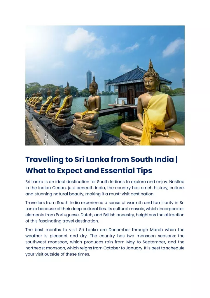 travelling to sri lanka from south india what