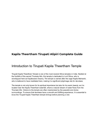 Kapila Theertham Temple Timings – History, Darshan, Tirupati
