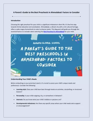 A Parent’s Guide to the Best Preschools in Ahmedabad Factors to Consider